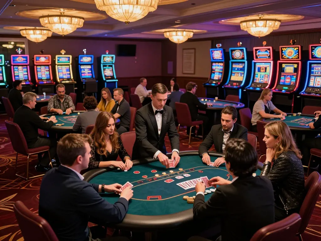 Players engaging in poker at 888NEW casino, vibrant atmosphere with active gameplay.