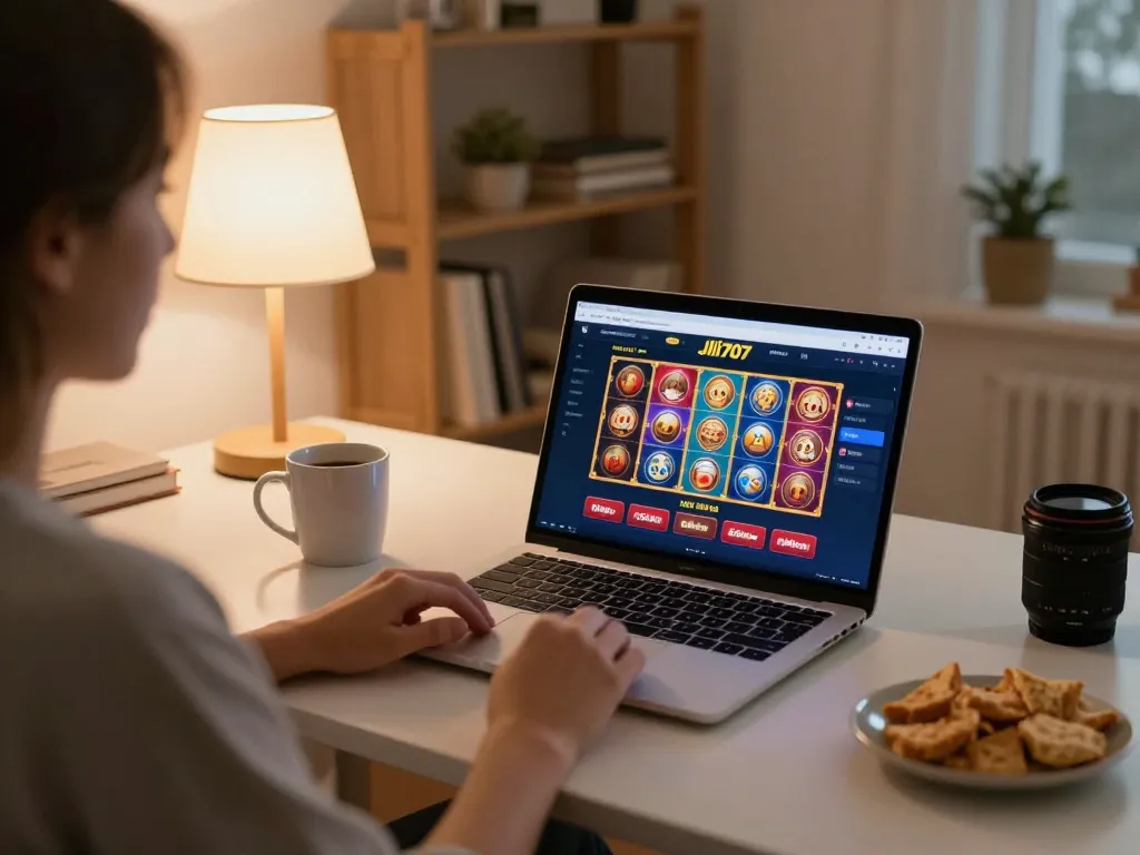 Engaging gameplay on the jili707 app Brazil, showing excited player interacting with online slots.