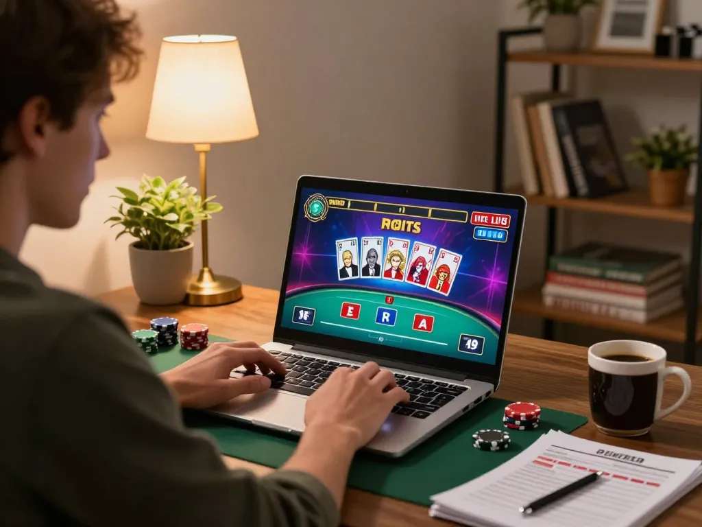 Engaging in rokok88 login for an intense online poker game with vibrant graphics.