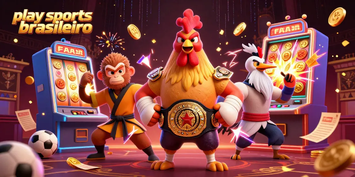 Play sports brasileiro scene with a Muay Thai rooster, Shaolin monkey, and crane master in a dynamic sports betting atmosphere.