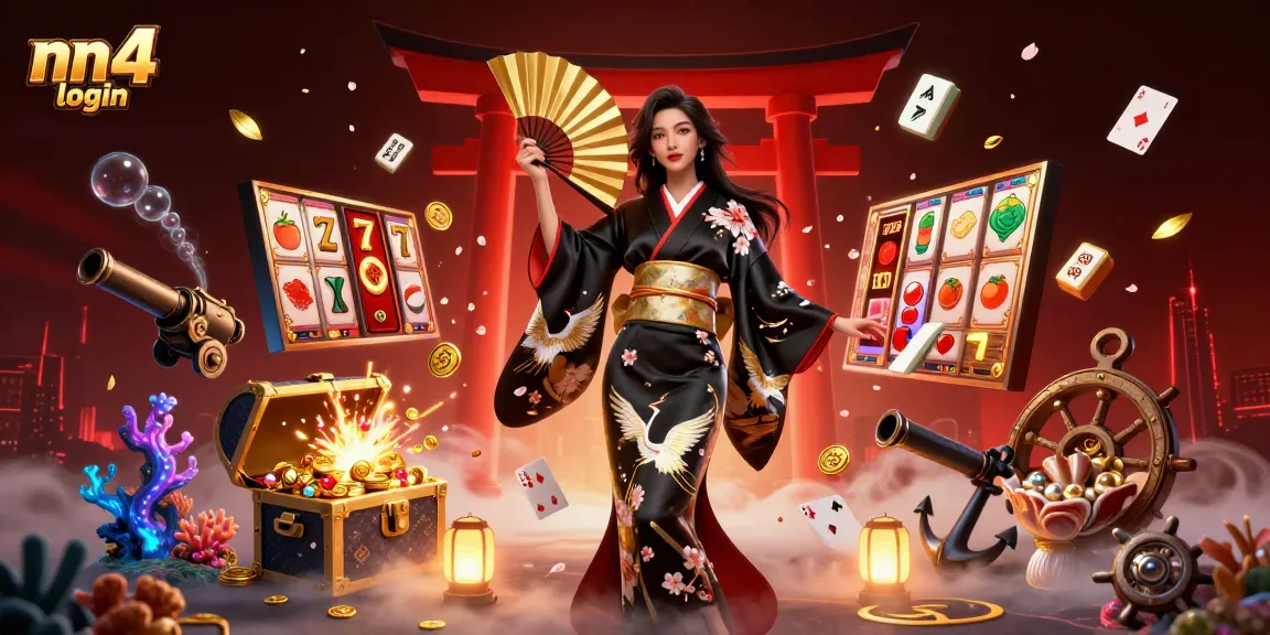 Play and win at nn4 login with a photorealistic Asian woman in an elegant casino scene.