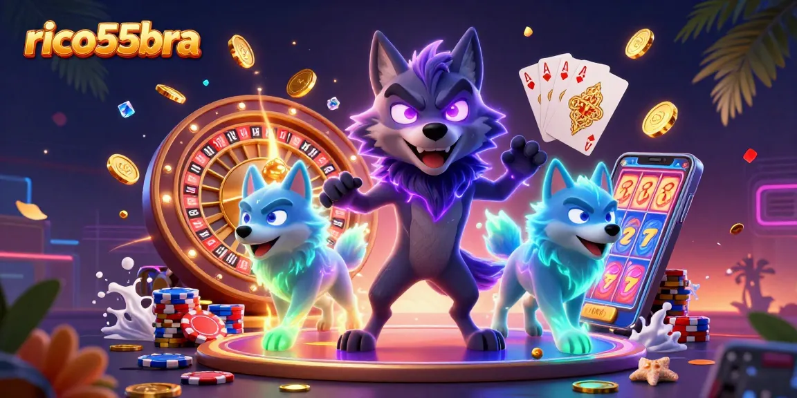 Experience exciting wins with rico55bra as colorful chips and golden coins scatter in this vibrant casino scene.