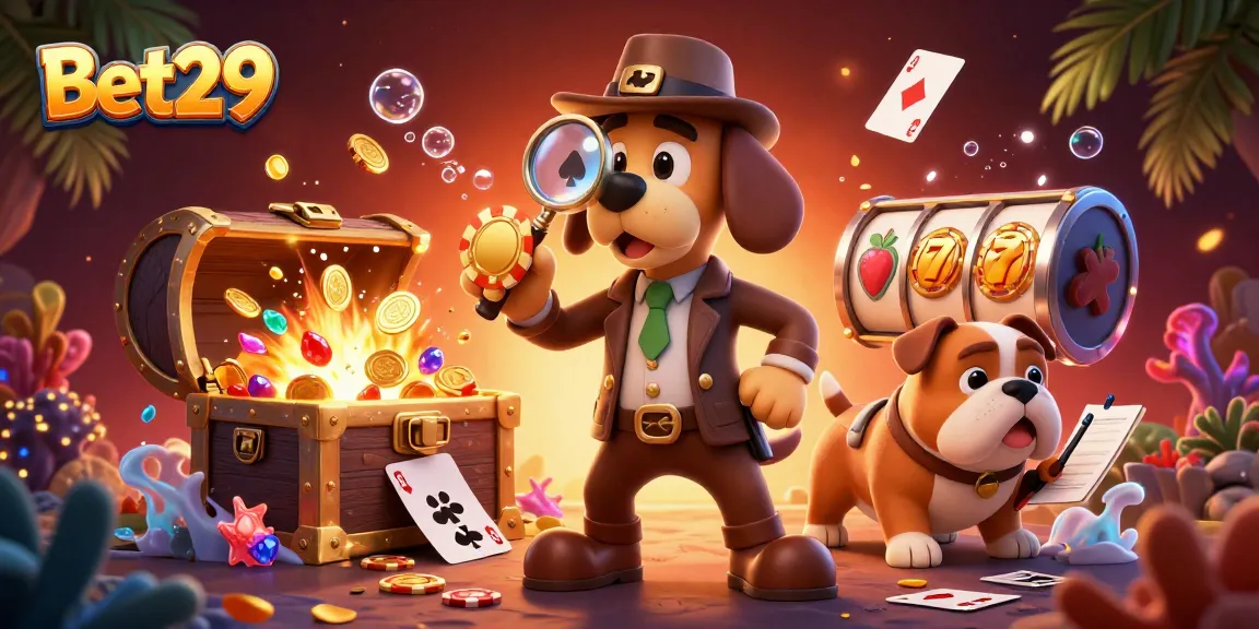 Join Bet29 by examining clues in a vibrant casino world rich with gaming treasures and excitement.