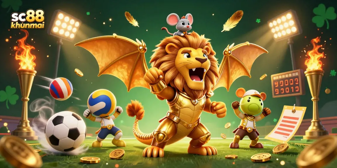 Experience thrills at SC88 khuyenmai with sports betting and golden prizes in dynamic casino illustration.