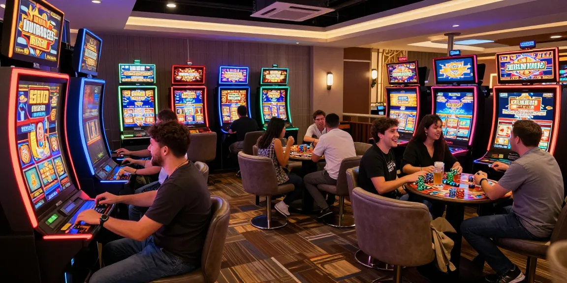 Pengalaman bermain slot gacor di SUPER59 login di lounge modern dengan pemain yang aktif dan lampu cerah.