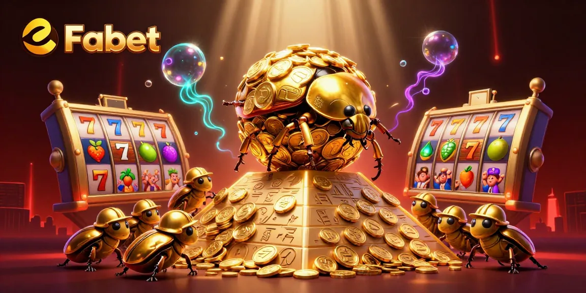 Experience thrilling gameplay with Fabet's dynamic casino illustrational art featuring gold and slot elements.