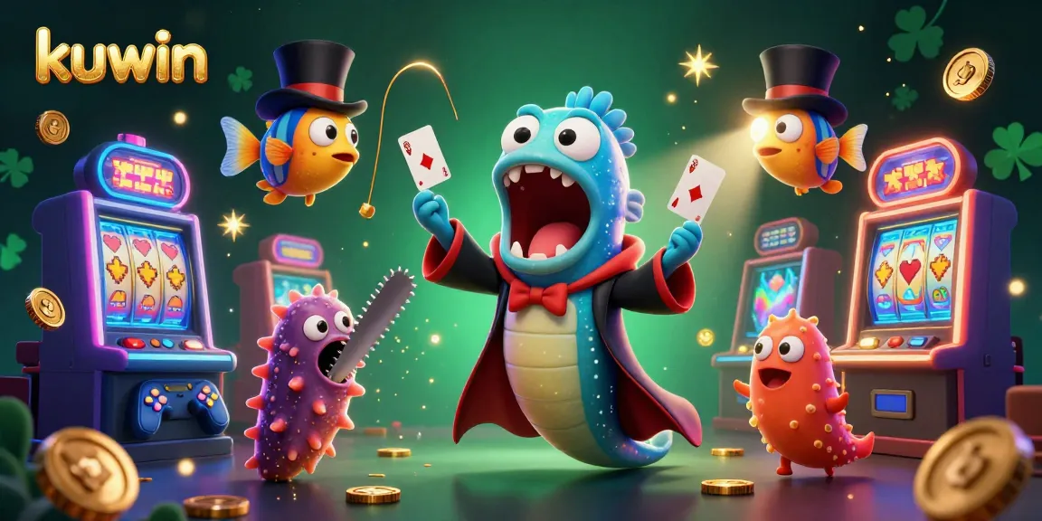 Kuwin's immersive casino experience with a deep-sea eel magician, lively slot machines, and magical casino elements.