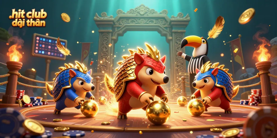 Join the action at hit club đổi thưởng with pangolins battling in a vibrant casino setting.