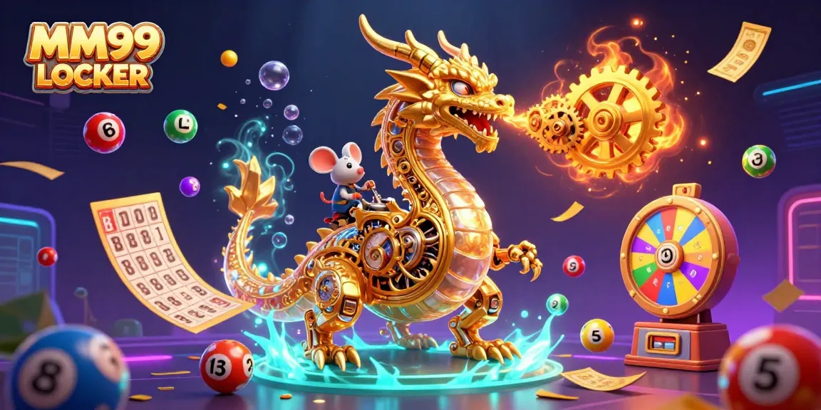 Experience the excitement of gaming at MM99 LOCKER with vibrant lottery balls and a golden dragon in action.