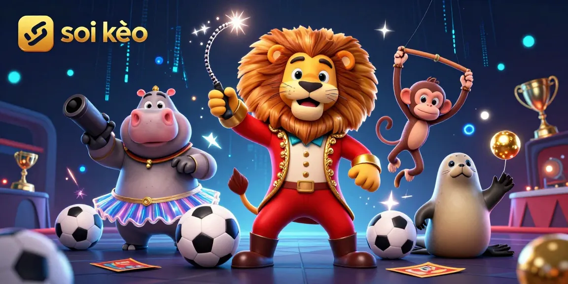 Soi kèo showcases a dynamic soccer betting scene with vibrant 3D characters and elements.